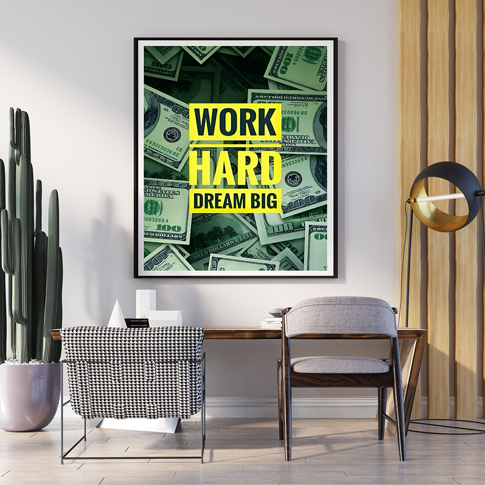 Work Hard Dream Big | Motivational Poster Wall Art | Single Panel