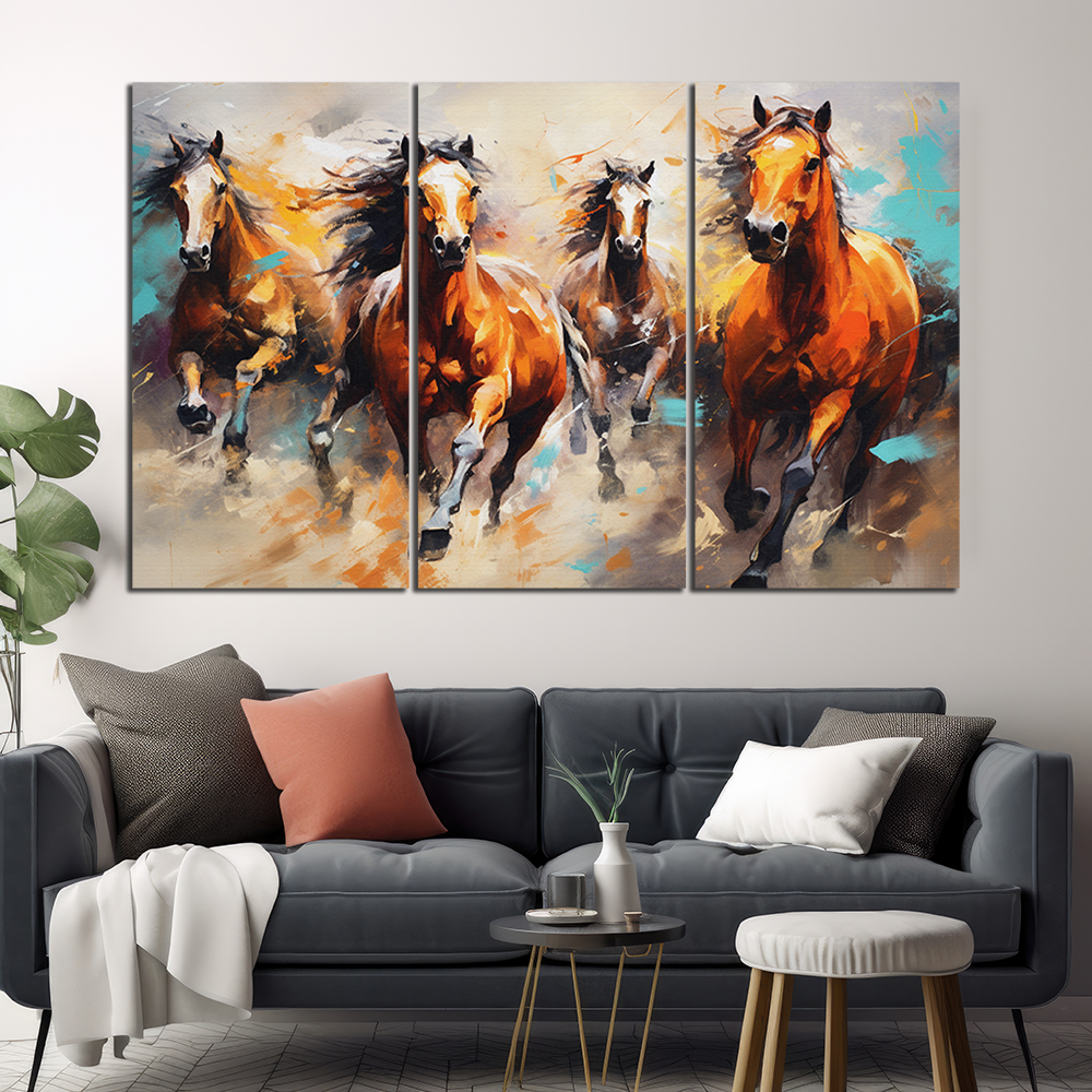 Brushstroke Horses | Animals Wall Art | 3 Panels