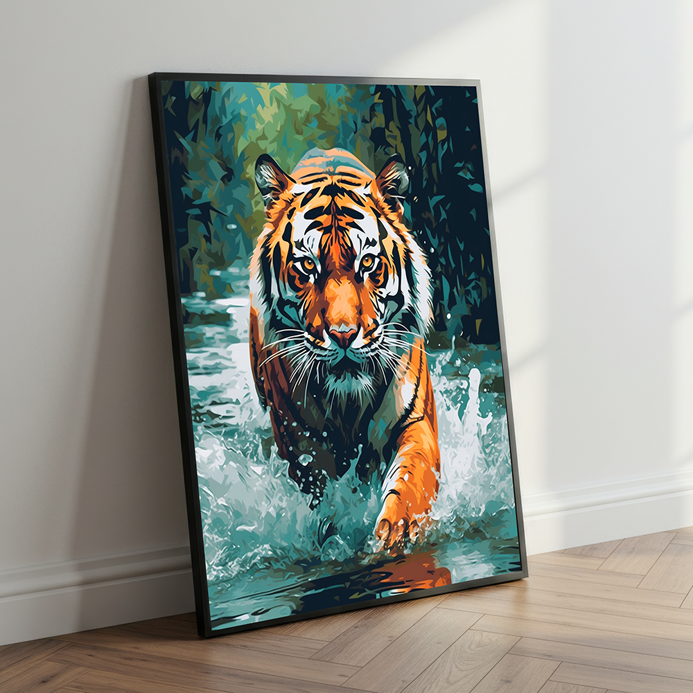 Tiger in Water | Animal Wall Art | Single Panel