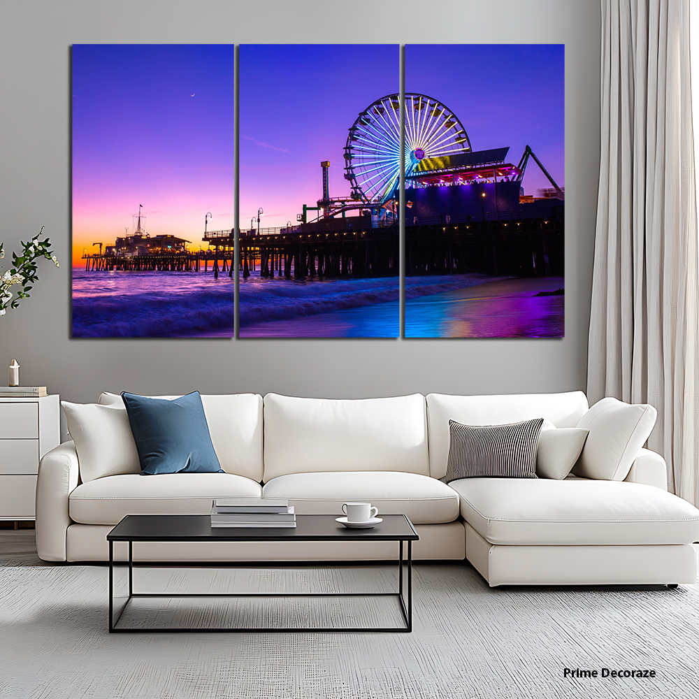 Purple Sky View At Night | Travel Wall Art | 3 Panels