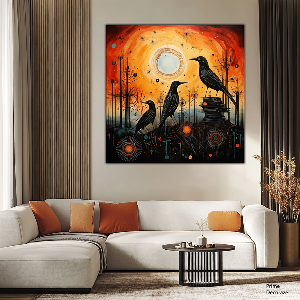 Black birds sitting on a rock | Bird Wall Art | Single Panel