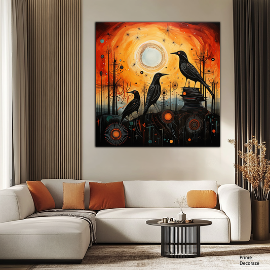 Black birds sitting on a rock | Bird Wall Art | Single Panel