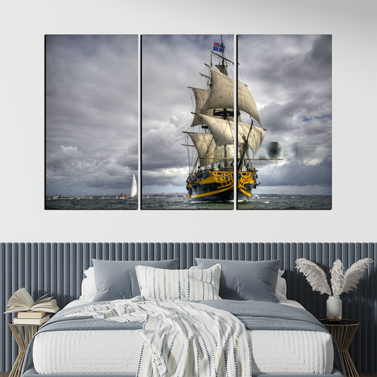 Vintage Sailing Ship At Sea | 3 Panels Wall Art