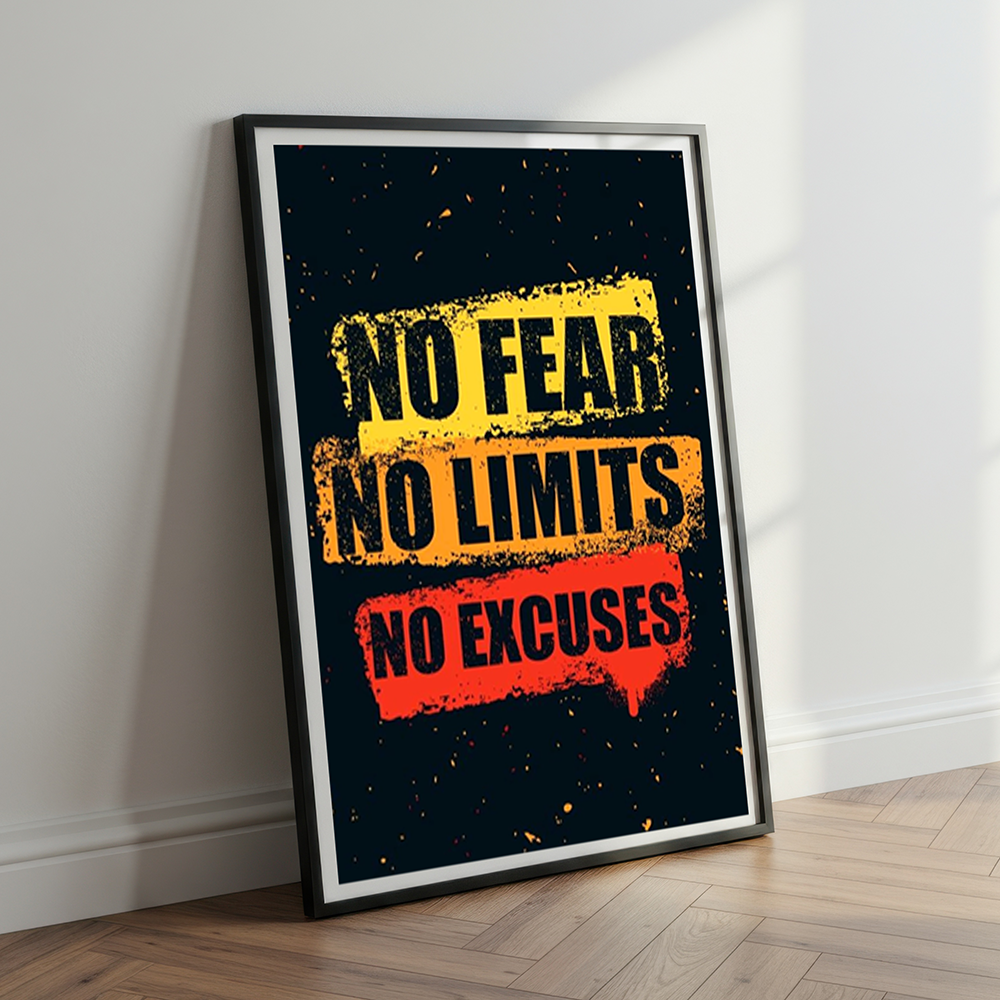 No Fear No Limit No Excuses | Motivational Poster Wall Art | Single Panel