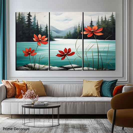 Tranquil Mountain Lake with Reflective Waters | Natural Wall Art | 3 Panels