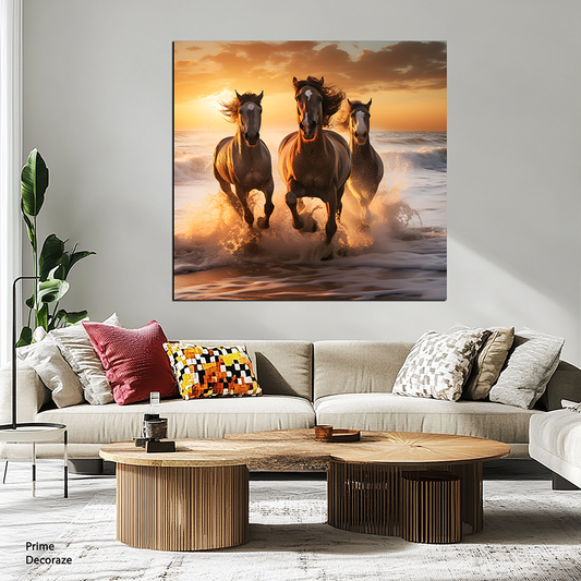 Horses Ruining In The Water | Animal Wall Art | Single Panel