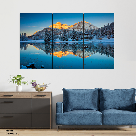 Mountains Reflection On Lack | Natural Landscape Wall Art | 3 Panels