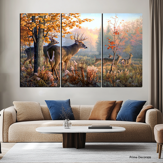 Wild Deer | Animals Wall Art | 3 Panels