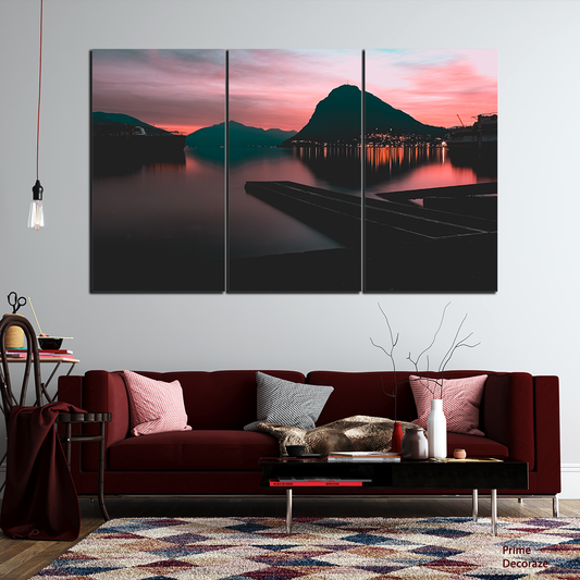 Mountain Lake Reflection Light | Natural Wall Art | 3 Panels