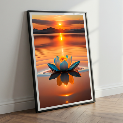 Devatwal Lotus Flower with Mysterious Sun View | Floral Wall Art | Single Panel