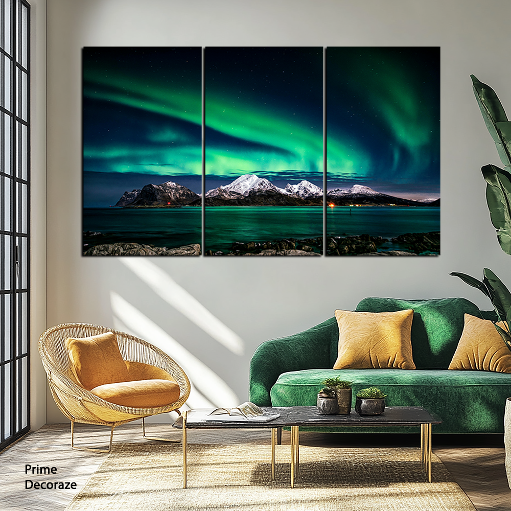 Arora Light Over The Glacier | Abstract Wall Art | 3 Panels