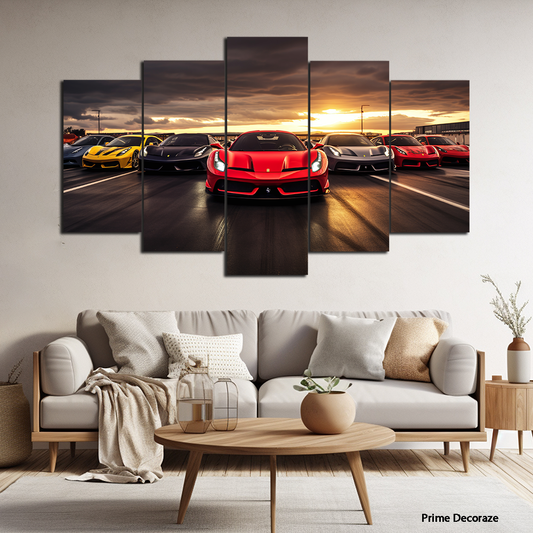 Ferrari On A Race Track | Cars Wall Art | 5 Panels