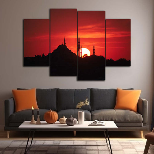 Mosque Silhouette Sunset | Architecture Wall Art | 4 Panels
