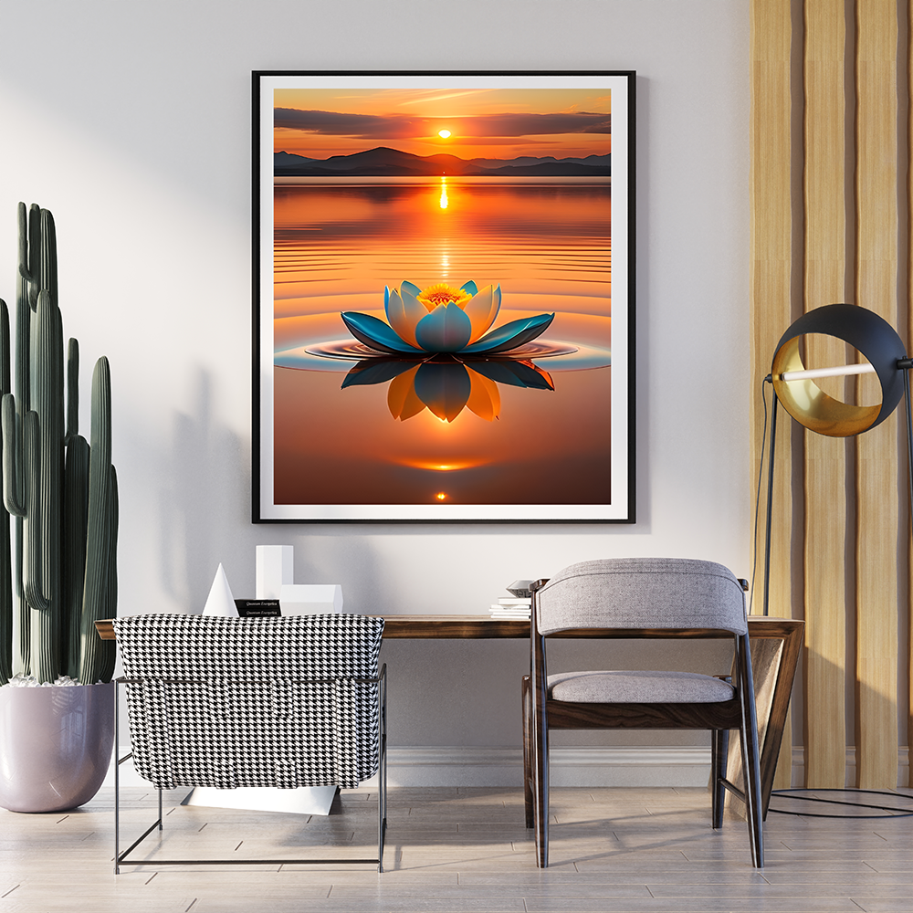 Devatwal Lotus Flower with Mysterious Sun View | Floral Wall Art | Single Panel