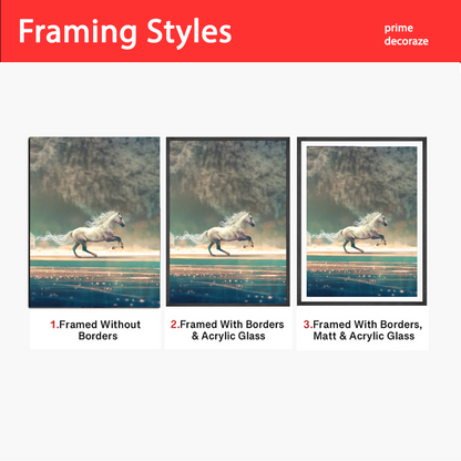 White Running Horse In The Wind | Animal Poster Wall Art | Single Panel