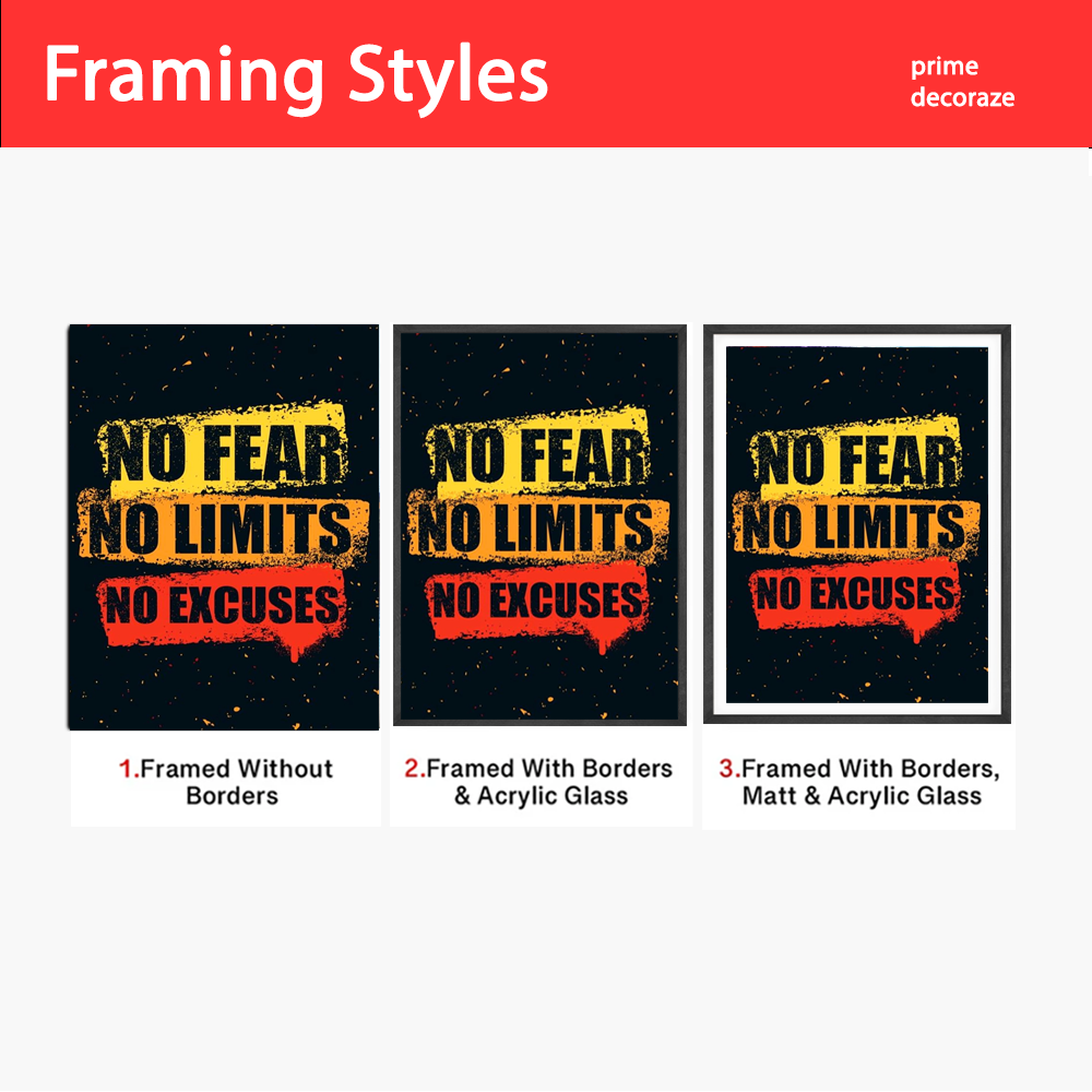 No Fear No Limit No Excuses | Motivational Poster Wall Art | Single Panel
