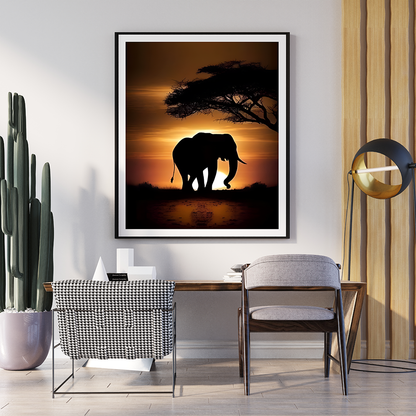 Sunset With Elephant Stock | Animal Wall Art | Single Panel