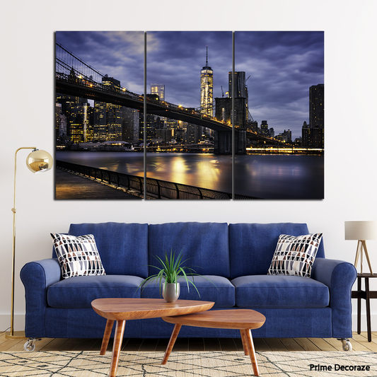 The Brooklyn Bridge Night View | City Scape Wall Art | 3 Panels