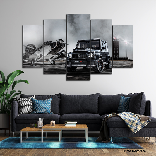 Mercedes With Helicopter | Cars Wall Art | 5 Panels