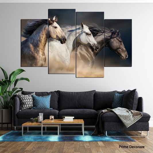 Elegant Horses Running In Wind | Animals Wall Art | 4 Panels
