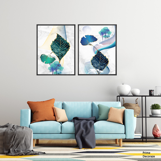 Abstract Ginkgo and Leaf | Abstract Wall Art | 2 Panels