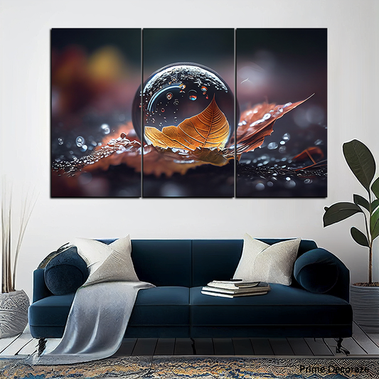 Water Drop on Leaf | Natural Wall Art | 3 Panels