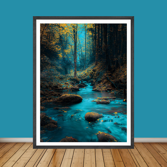 A Digital Art Of A Tree Stream In A Forest| Natural Wall Art | Single Panel