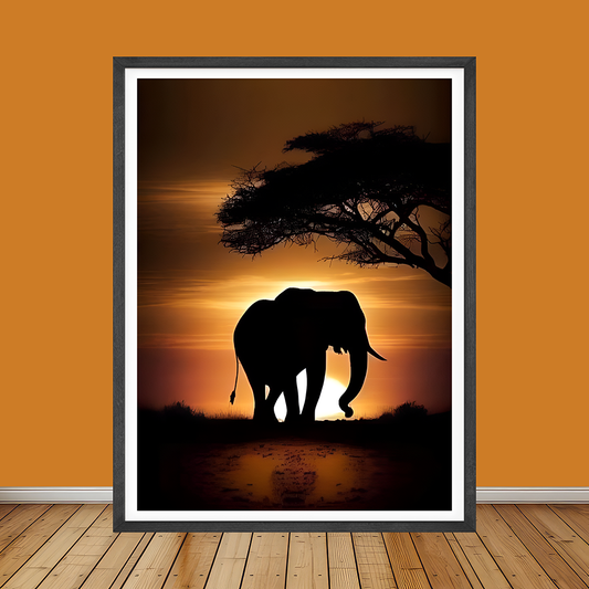 Sunset With Elephant Stock | Animal Wall Art | Single Panel
