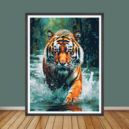 Tiger in Water | Animal Wall Art | Single Panel
