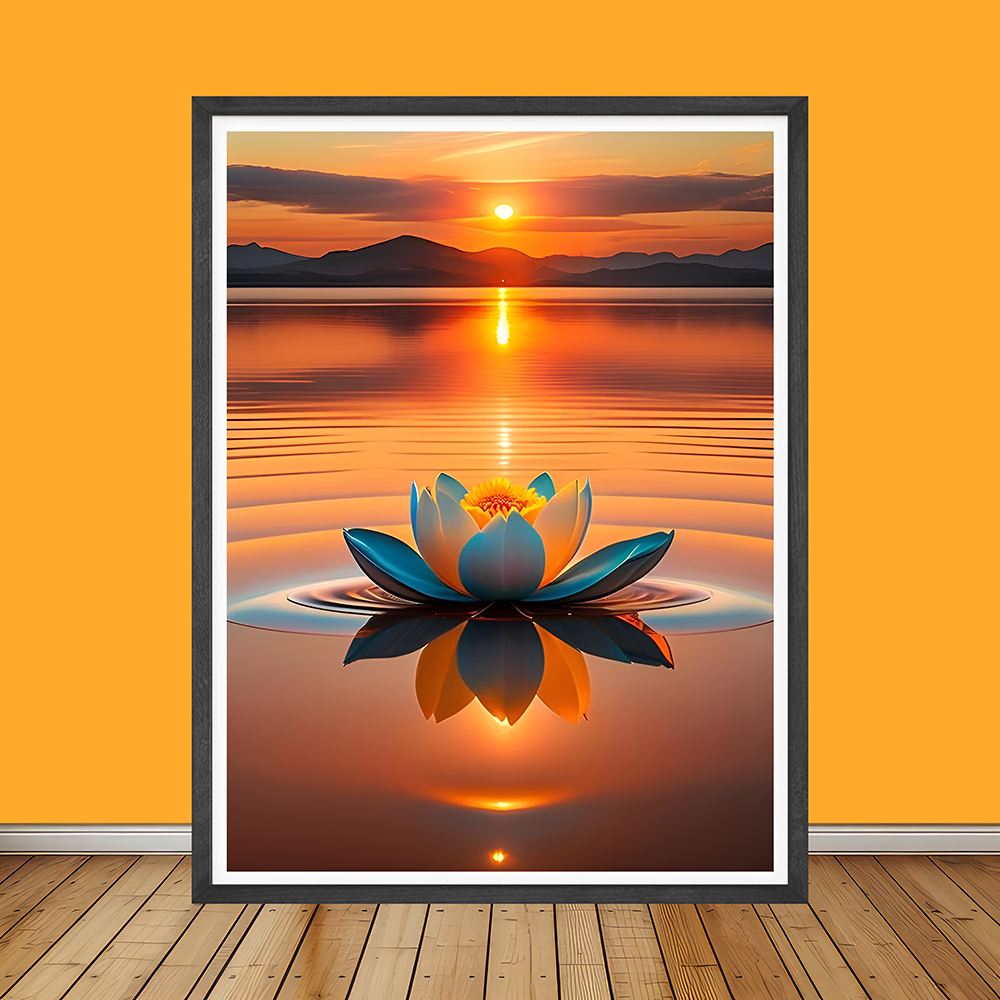 Devatwal Lotus Flower with Mysterious Sun View | Floral Wall Art | Single Panel