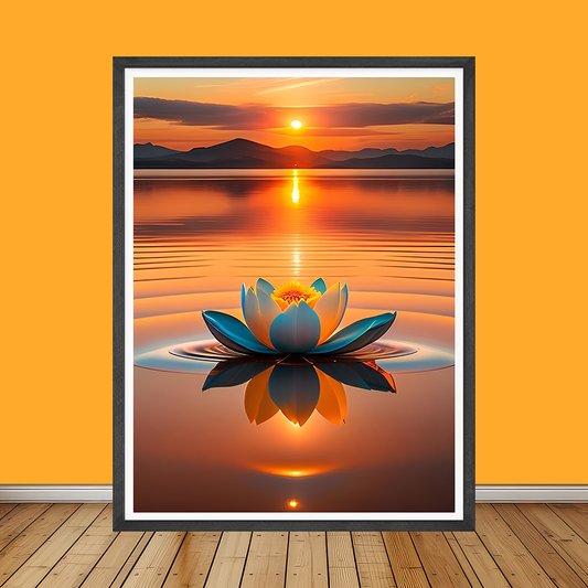 Devatwal Lotus Flower with Mysterious Sun View | Floral Wall Art | Single Panel