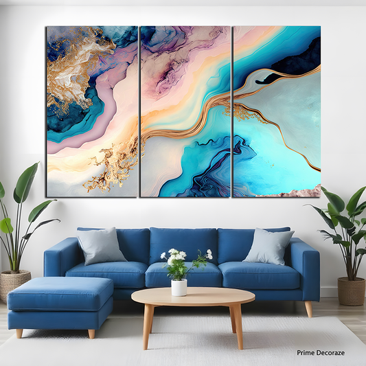 Teal and Purple Swirls Painting (3 Panel) Abstract Wall Art