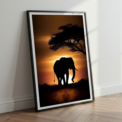 Sunset With Elephant Stock | Animal Wall Art | Single Panel