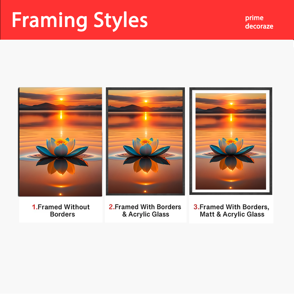 Devatwal Lotus Flower with Mysterious Sun View | Floral Wall Art | Single Panel