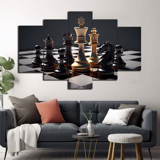 Chess Golden King's Gambit | Game Wall Art | 5 Panels