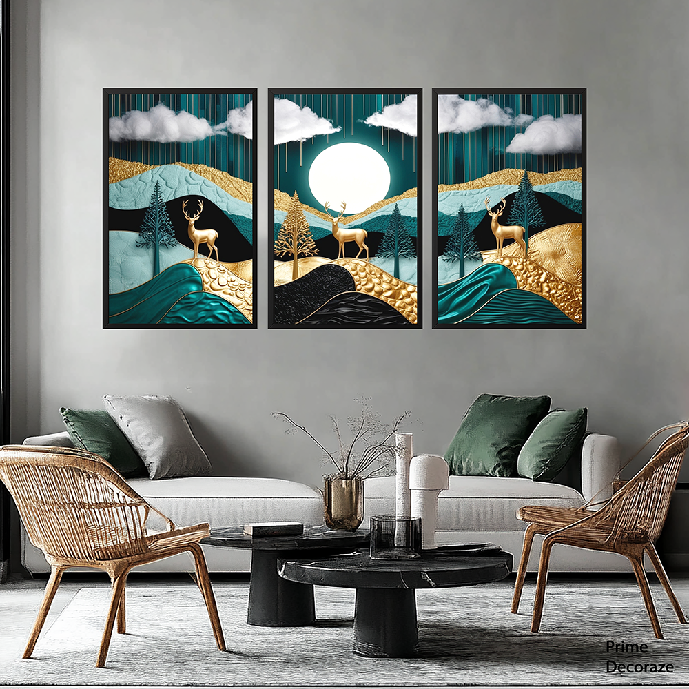 Chalk My Theme Good Luck Deer | Nordic Wall Art | 3 Panels