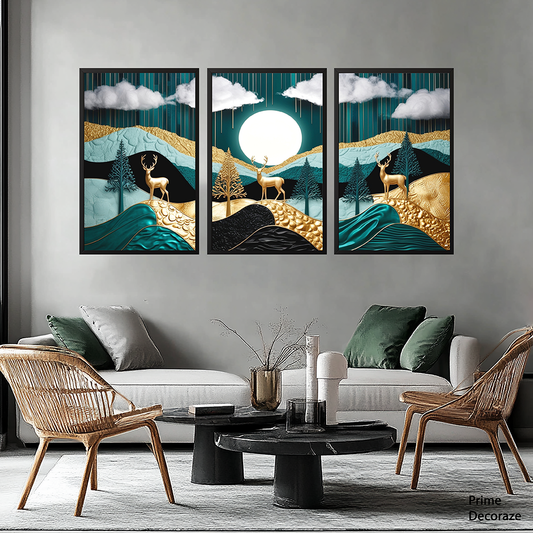 Chalk My Theme Good Luck Deer | Nordic Wall Art | 3 Panels