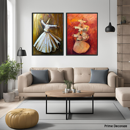 Sufi Dancer Oil Paint Wall Art | Digital Wall Art | 2 Panels