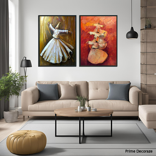 Sufi Dancer Oil Paint Wall Art | Digital Wall Art | 2 Panels