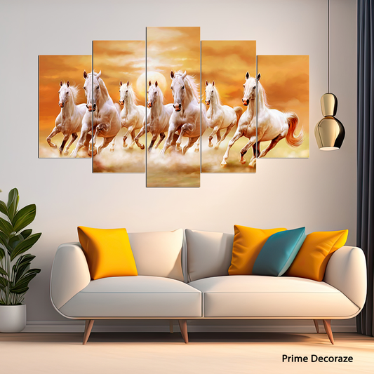 White Running Horses | Animals Wall Art | 5 Panels