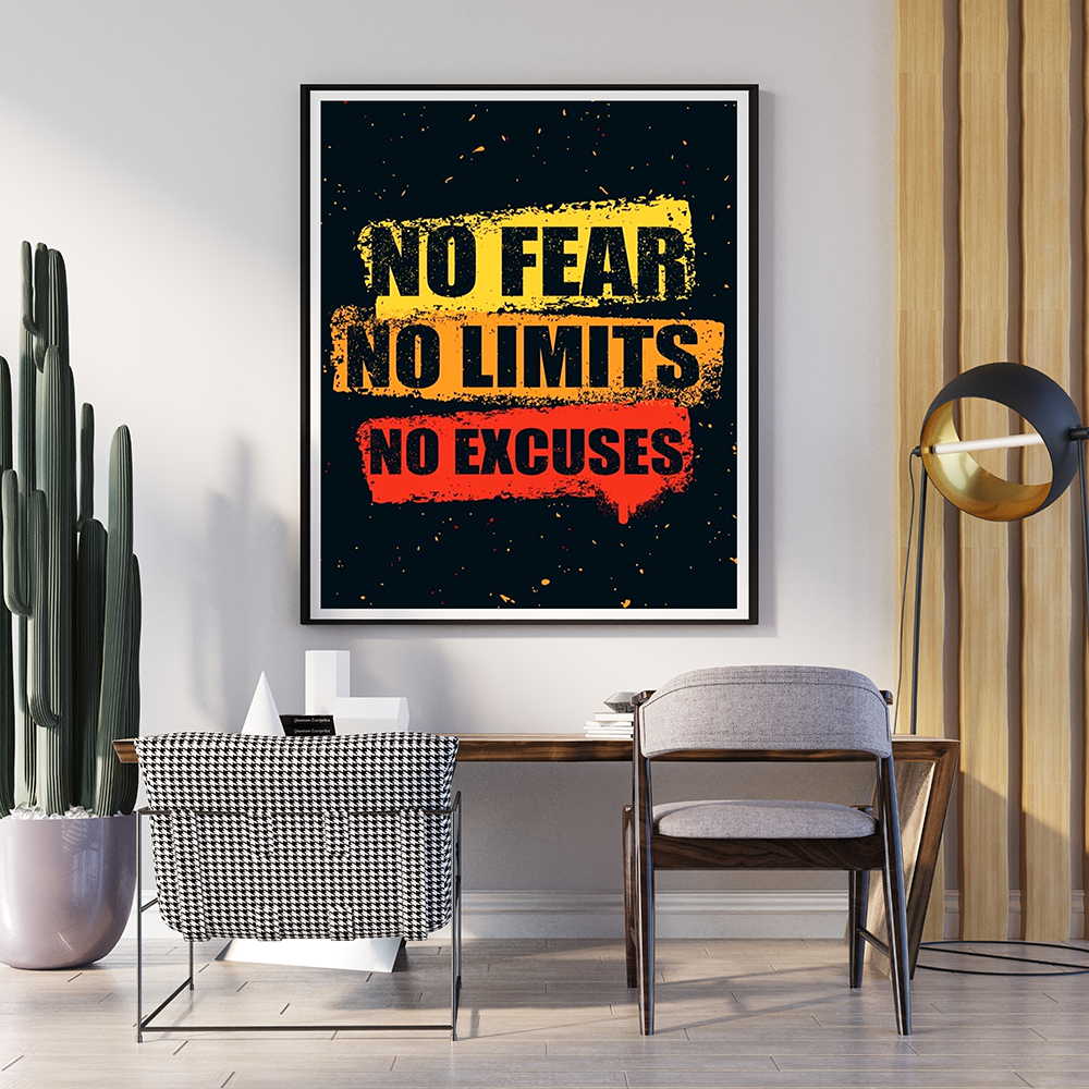 No Fear No Limit No Excuses | Motivational Poster Wall Art | Single Panel