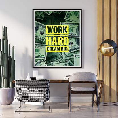 Work Hard Dream Big | Motivational Poster Wall Art | Single Panel