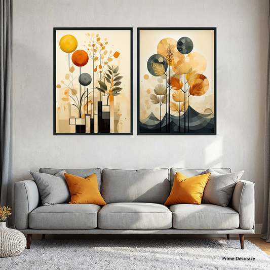 Abstract Geometry Balancing Art | Floral Wall Art | 2 Panels