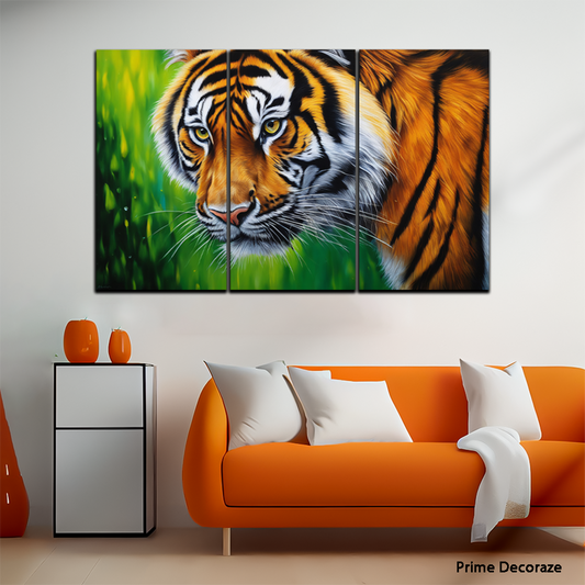 Bengal Tiger Triptych Portrait | Animals Wall Art | 3 Panels