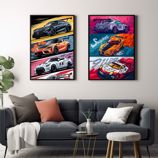 Supercars Drifting On Track | Cars  Wall Art | Tow Panels