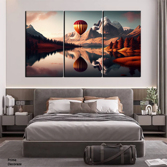 Sunset Landscape Balloons Glass | Natural Wall Art | 3 Panels