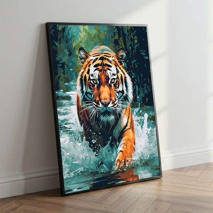 Tiger in Water | Animal Wall Art | Single Panel