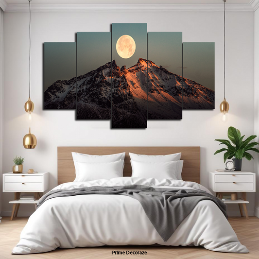 Full Moon Over The Glacier (5 Panel) Natural Landscape Wall Art