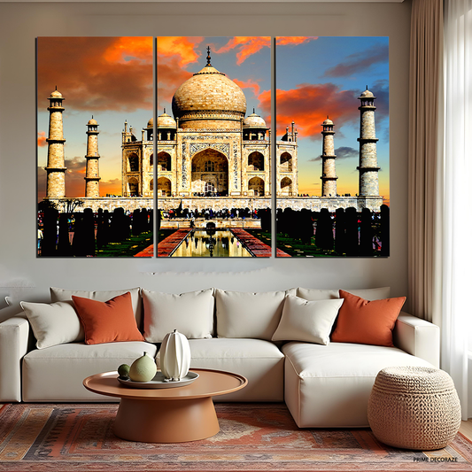 Taj Mahal During Golden Hour | Architecture Wall Art | 3 Panels