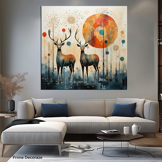 Deer Family Modern Art Painting |Animals Wall Art | Singe Panel